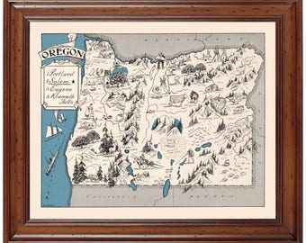Oregon Pictorial Map 1931; Ready-to-frame 18" x 24" print reproduced from a vintage map (does not include frame)