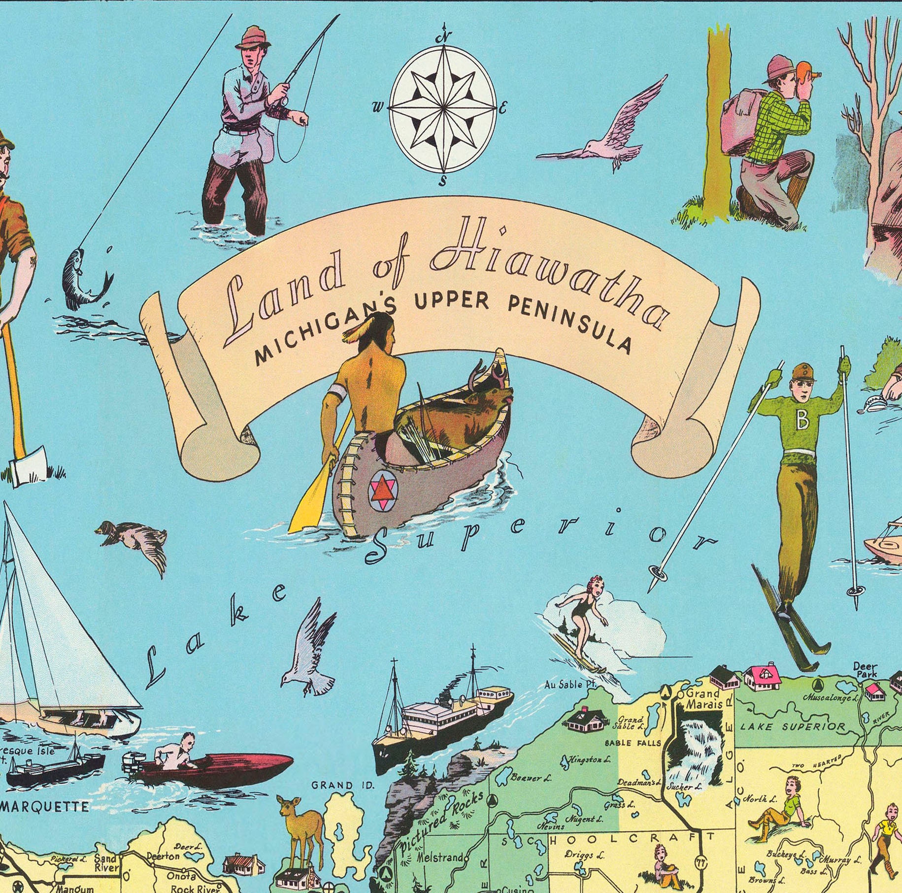 MI Upper Peninsula Map 1935; Ready-to-frame 24" X 36" Print Reproduced ...
