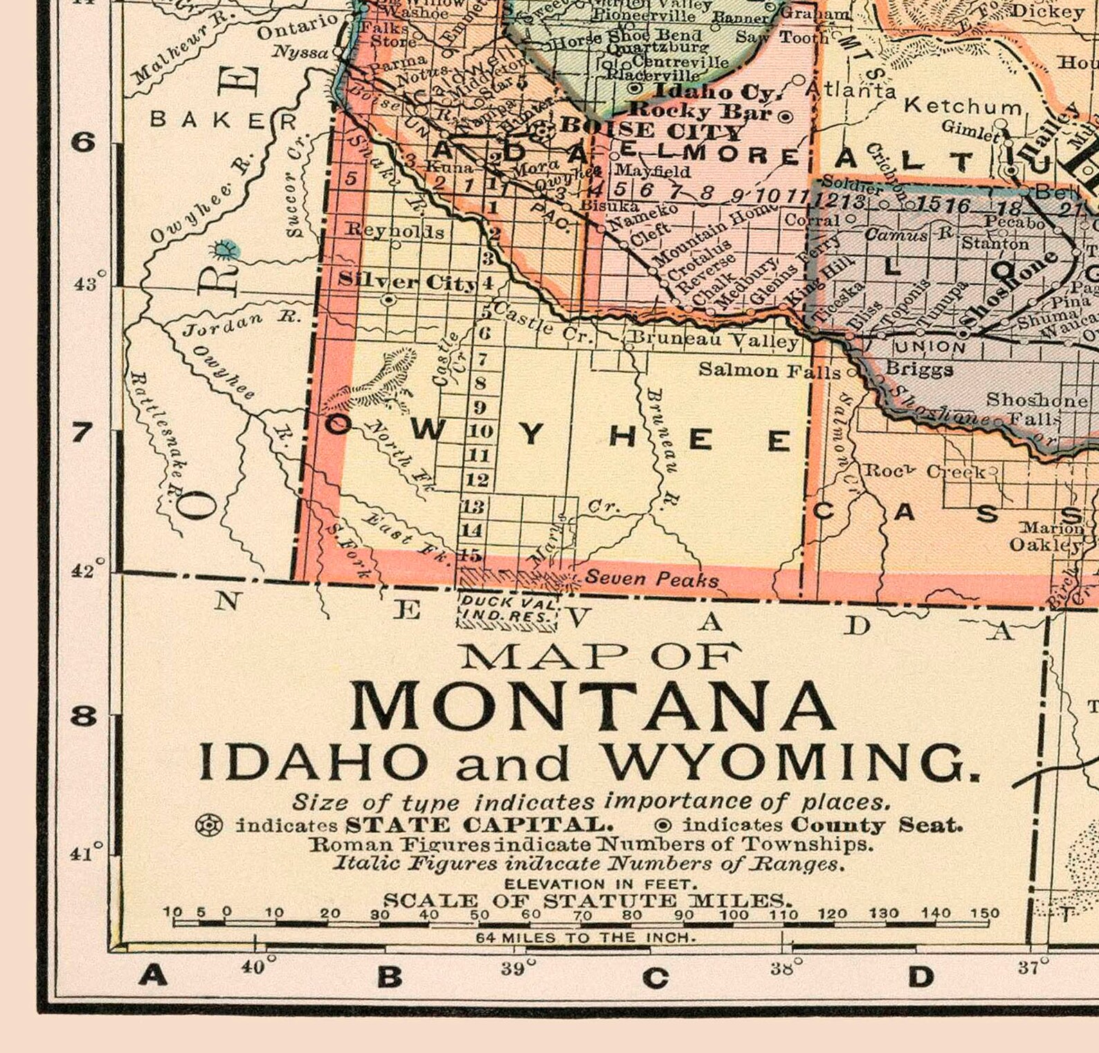 Montana Idaho And Wyoming 1891 Ready To Frame 24 X 36 Print Reproduced