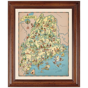 Maine 1935 Pictorial; Ready-to-frame 18&quot; x 24&quot; print reproduced from a vintage map (does not include frame)