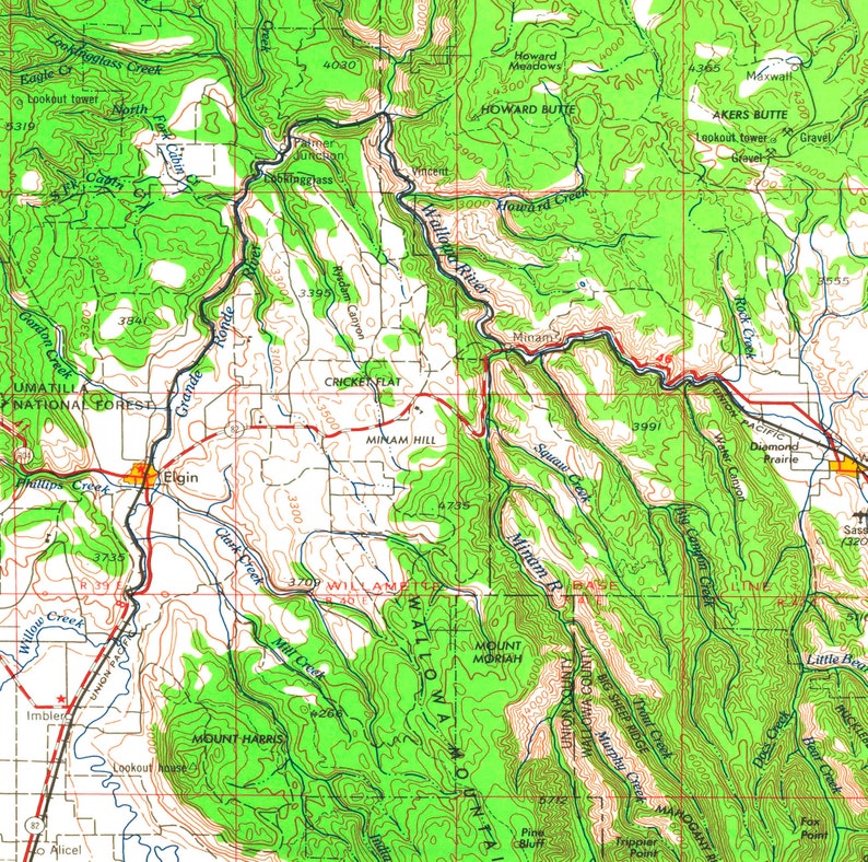 Grangeville ID Topographic Map 1955 24 x 36 Etsy