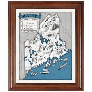 Maine Pictorial 1931; Ready-to-frame 18&quot; x 24&quot; print reproduced from a vintage map (does not include frame)