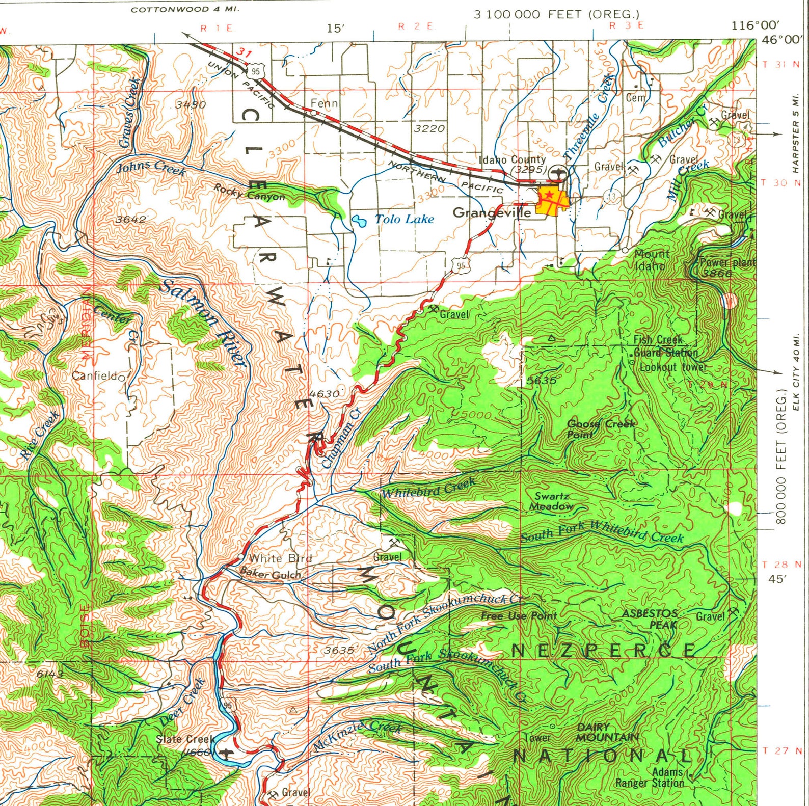 Grangeville ID Topographic Map 1955 24 x 36 Etsy