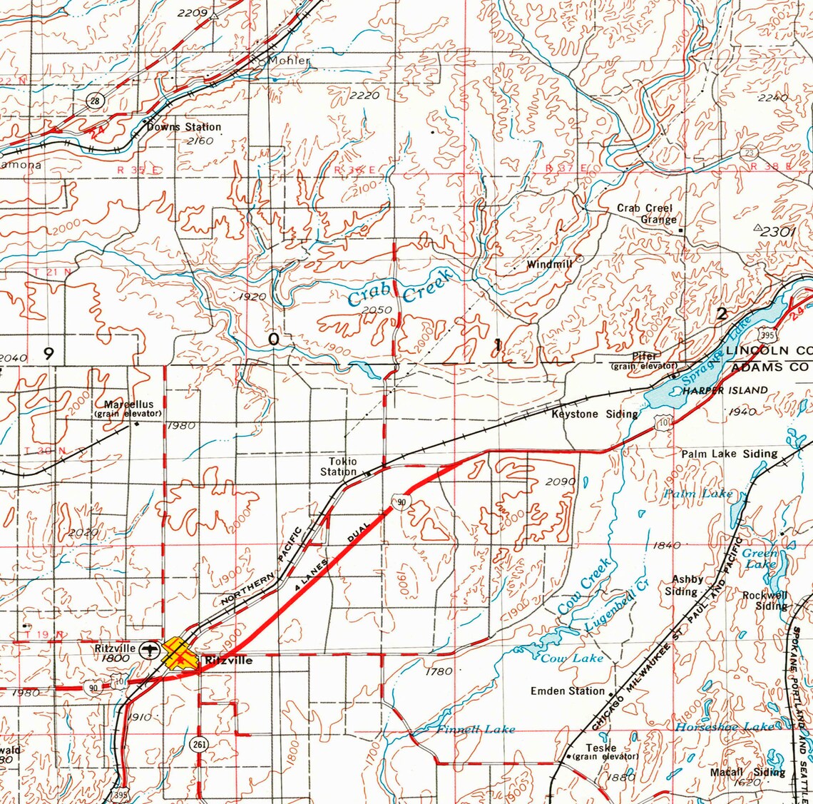 Ritzville WA Topographic Map 1953 24 x 36 Etsy