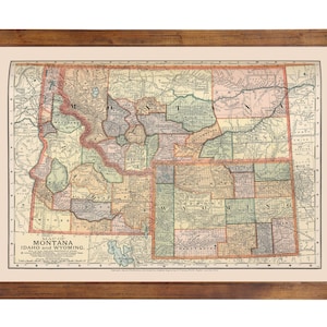 Montana, Idaho & Wyoming 1891; Ready-to-frame 24&quot; x 36&quot; print reproduced from a vintage map (does not include frame)
