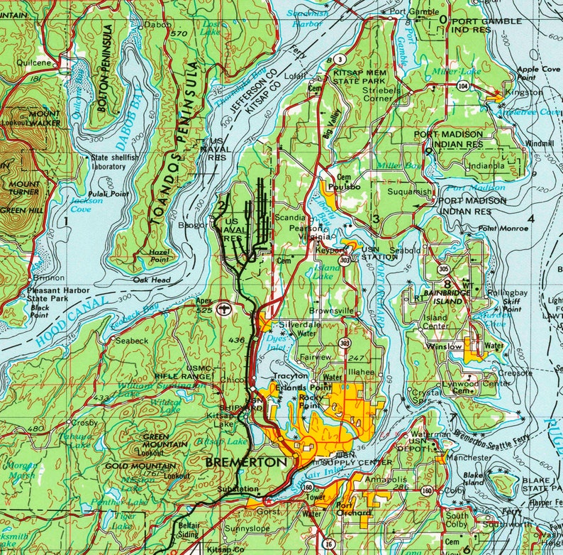 Seattle WA Topographic Map 1958 24 x 36 Etsy