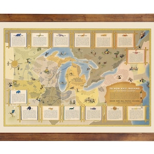 WI Map of Indian Tribes & Heritage 1942; Ready-to-frame 24&quot; x 36&quot; print reproduced from vintage map (does not include frame)