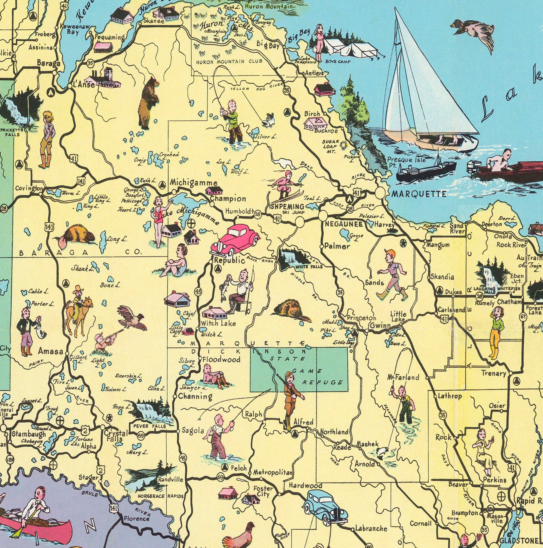 MI Upper Peninsula Map 1935 Readytoframe 24 X 36 Print Reproduced