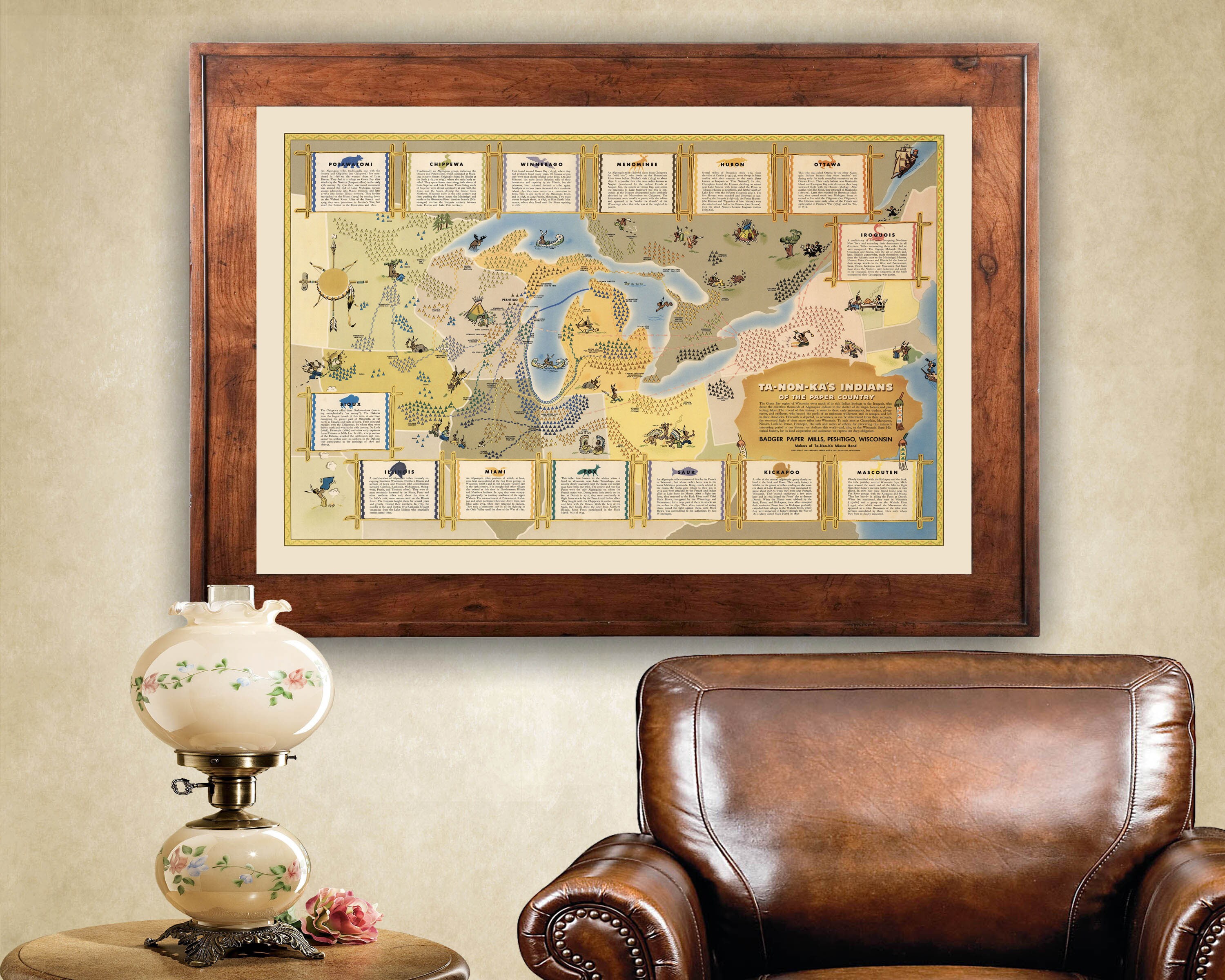 WI Map of Indian Tribes & Heritage 1942; Ready-to-frame 24