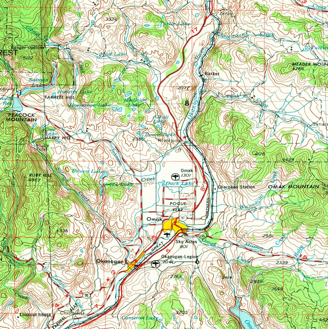 Okanogan WA Topographic Map 1954 24 x 36 Etsy