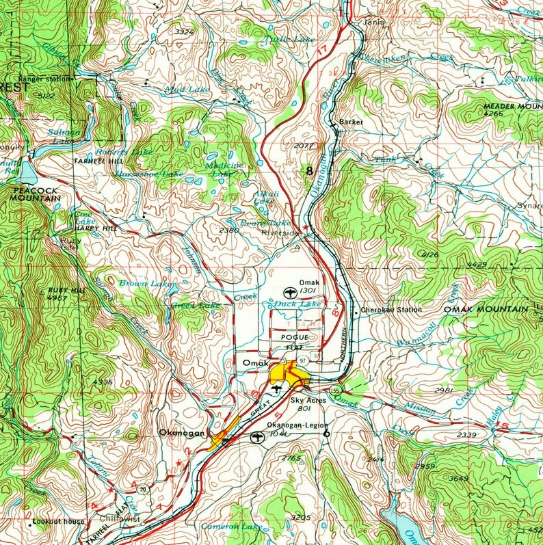 Okanogan WA Topographic Map 1954 24 x 36 Etsy