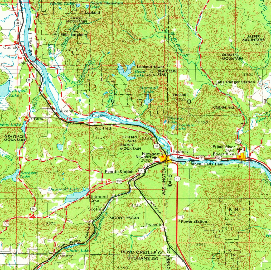 Sandpoint ID Topographic Map 1958 24 X 36 Etsy