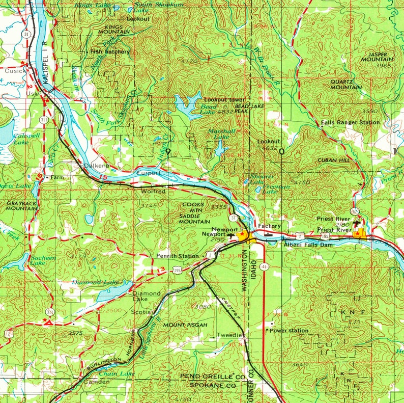 Sandpoint ID Topographic Map 1958 24 x 36 | Etsy