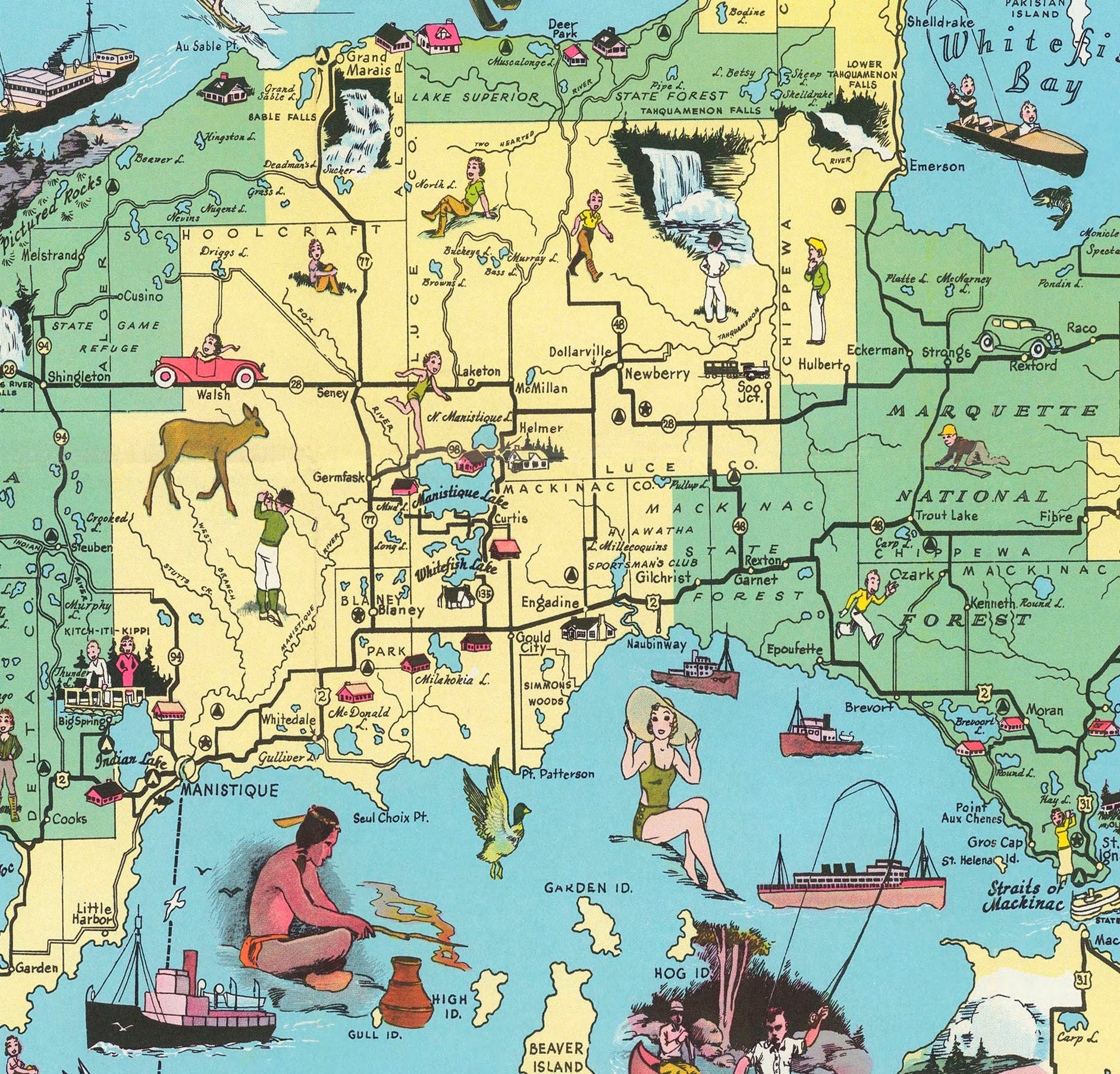 MI Upper Peninsula Map 1935 Readytoframe 24 X 36 Print Reproduced