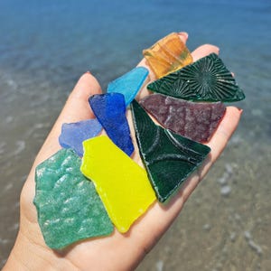 Mélange de verres de la mer Ionienne : 9 morceaux de verre de plage authentiques