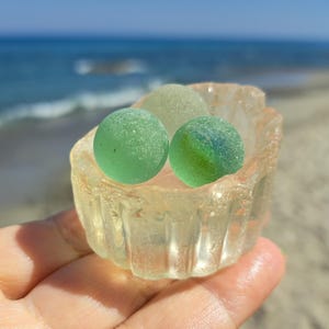 3 Sea Glass Marbles on a Sea Bottle Bottom, Sea Glass Marbles, Sea Glass, Beach Glass Marbles, N071