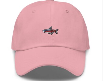 Gorra con diseño de pez tetra cardenal bordado - "Gorra estilo papá"