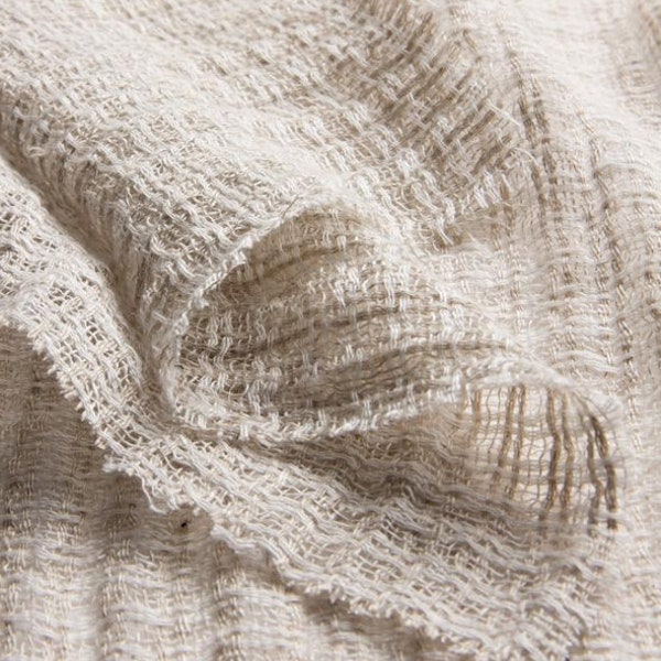 LINEN CREPE 'LALU' ~ soft light beig natural linen. Light to Medium weight Flax linen fabric by meter or yard, clothing, curtains, scarves