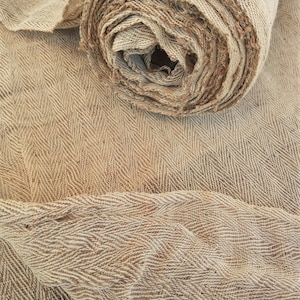 NETTLE FABRIC 'LUNA' – Himalayan Nettle & Cotton Fabric | Handwoven Herringbone Textile | Soft Natural Fabric | Eco Fabric | 100cm Wide