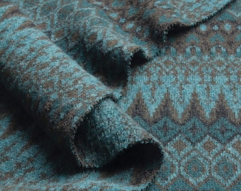 Discontinued ERLANDI TEAL – Jacquard Merino Knit | Italian Merino Wool | 160 cm