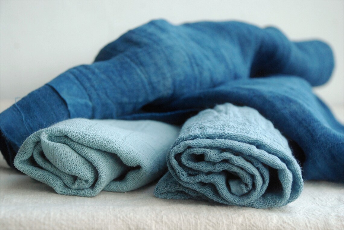 ORGANIC COTTON Muslin dyed with Organic INDIGO Natural Etsy