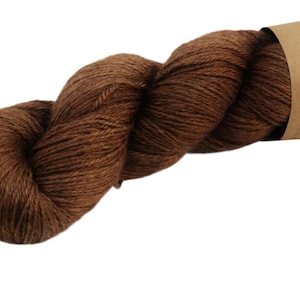 yak and silk yarn yeti dyed 
brown with black walnut shells