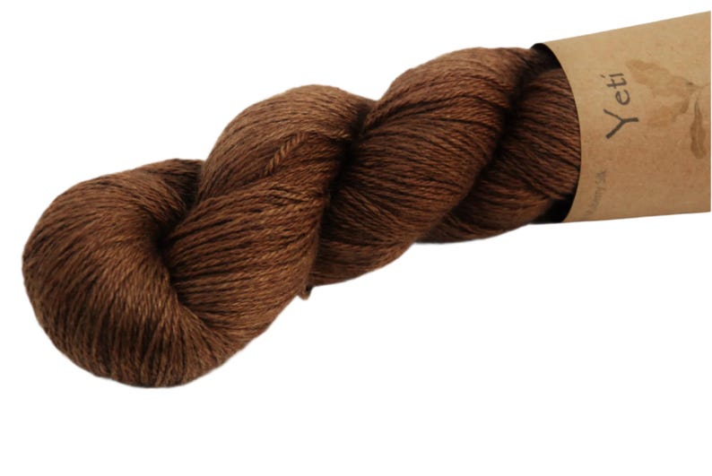 yak and silk yarn yeti dyed 
brown with black walnut shells