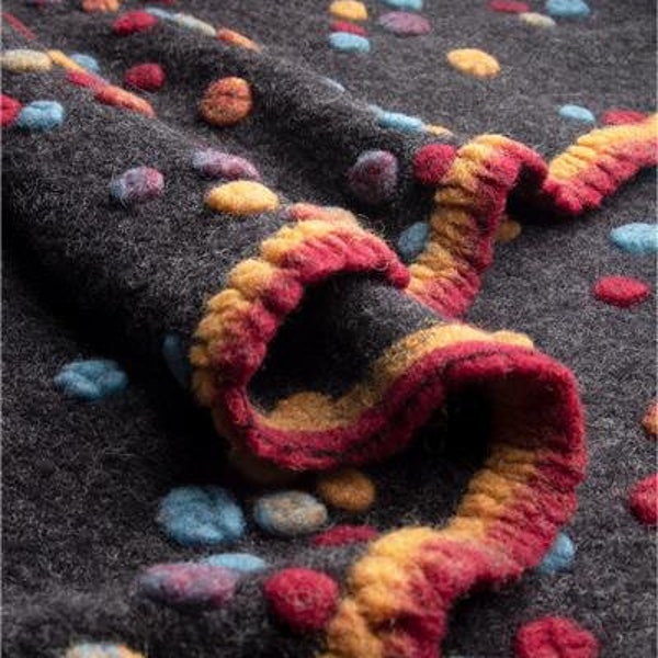 DOTTY FANTASIA - Felted wool fabric, Woolwalk with Rainbow dots, woolen winter fabric, sewing hats, mittens