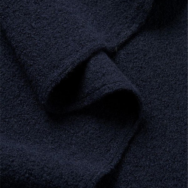 NIGHT DARK BLUE Felted wool walk fabric - Wool Walk fabric designed for coats, jackets, skirts, hats, dress, mittens