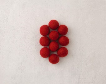 FELT BEADS HANDMADE 18mm ~ Red 10 pieces ~ woolen felt balls made in Nepal supporting unprivileged women, woolen beads, felt balls