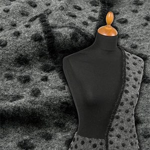 DOTTY NORE DISCONTINUED 60x150cm piece only - Felted wool fabric, Woolwalk with black woolen dots, woollen fabric, felted wool fabric