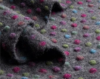 DOTTY RAINBOW - Felted wool fabric, Woolwalk with Rainbow dots