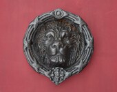 1920s Authentic French Lion 39 s Head Door Knocker, Wonderfully Detailed Cast Iron Lion 39 s Face 2-Part Hinged Door Knocker, 7 Lbs