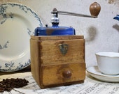 Vintage French Peugeot Freres Coffee Bean Grinder, Peugeot Blue Top 1950 39 s Coffee Mill, Moulin A Cafe, Original Good Working Condition