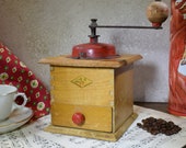 Vintage French Coffee Bean Grinder, Red Top 1950 39 s Coffee Mill, Moulin A Cafe, Maker - Grulet of Migennes, Original Good Working Condition