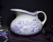 1900 French Ironstone Water Pitcher, Lavender Transferware, quot Sarreguemines quot Faience, French Ironstone Water Jug quot Jardiniere quot Purple Flowers