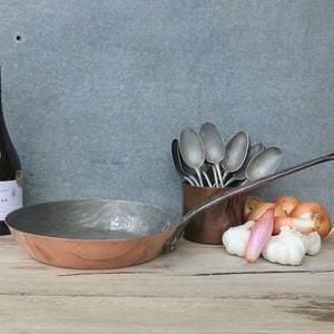 1900 French Copper Sauté Pan, 10&quot; Lovely Tin Lined French Copper Frying Pan, Cast Iron Handle, Copper Cookware, Usable Copper Frying Pan