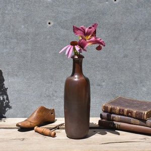 French Stoneware Bottle, Beautiful Plum & Mahogany Shiny and Matt Glazed French Beer/Cider Bottle, Old French Liquor Bottle, Perfect Vase!
