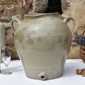 French Beautiful Grey Stoneware Wabi Sabi Ex-Vinegar Keeper, Rustic Glaze, Meet &quot;Matilda!&quot; Huge Grey Stoneware Pot or Vase, Factory Reject!