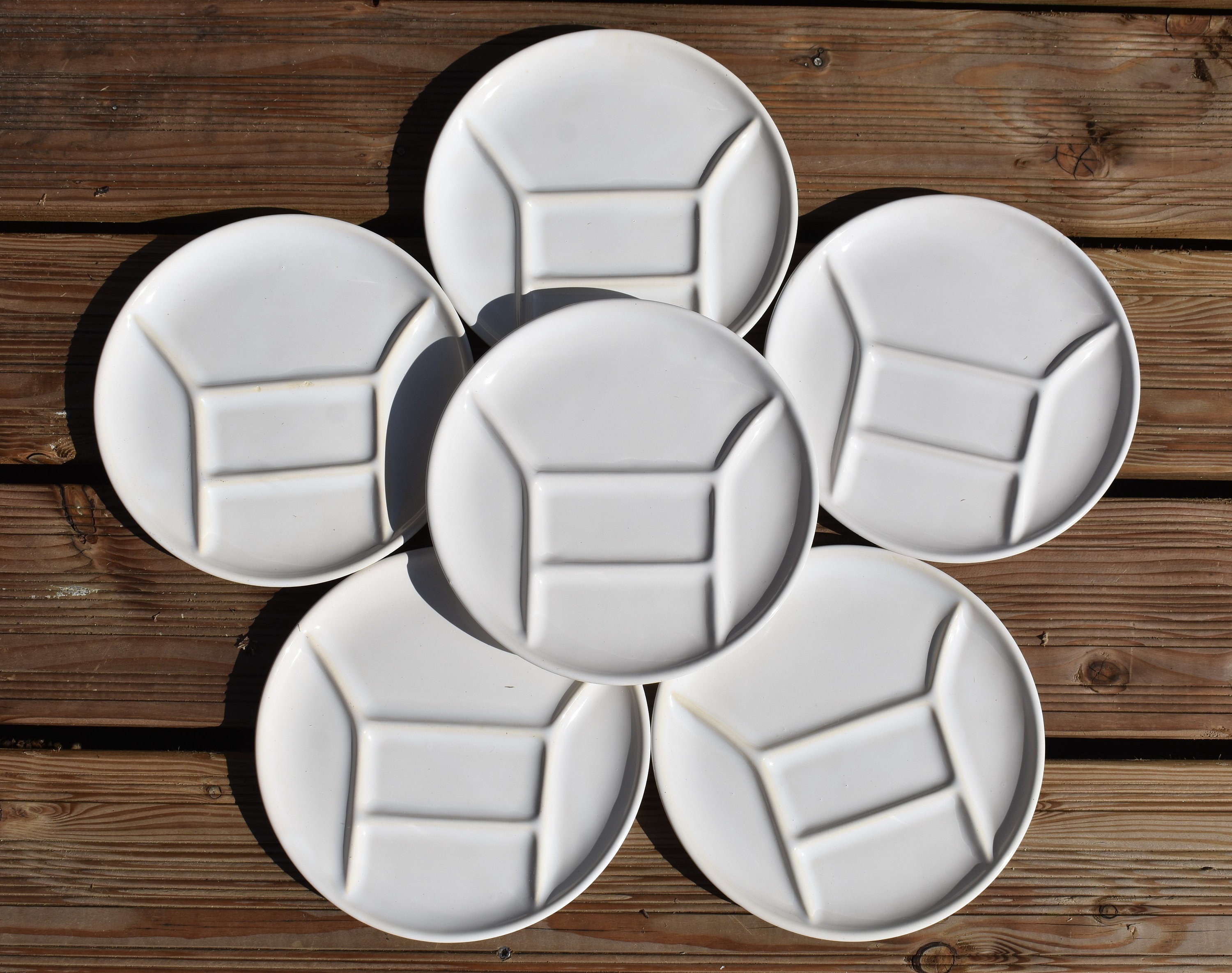 Assiettes à Fondue Staub Des Années 1980, Ensemble de 6 Assiettes en Grès Blanc Élégantes et Rétro,