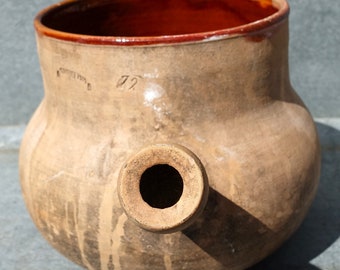 Antique French Clay Cooking Pot: Vallauris Toupin, Glazed
