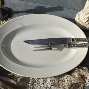 1900s French Stained Ironstone Plate, Elegant &quot;Luneville&quot; Oval Ironstone Meat Carver, Shabby Chic JDL French Plain Ironstone Oval Platter