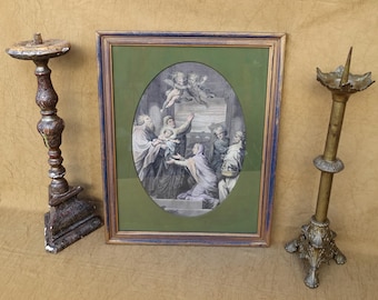 Serene Hand Tinted Religious Lithograph, &quot;Presentation Of Christ&quot; Framed And Glazed Lithograph, Early 1900&#39;s  Simeon And The Holy Family.