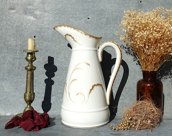 Antique Haviland Limoges Porcelain Wash Jug: French Gold Swirl Pitcher