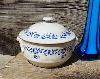 Vintage St Uze Französische Terrine: Kobaltblaues Art Deco Blumensteingut