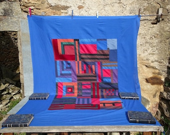 Französischer Patchwork Überwurf: Vintage Wandbehang aus Baumwolle (170 x 130 cm)