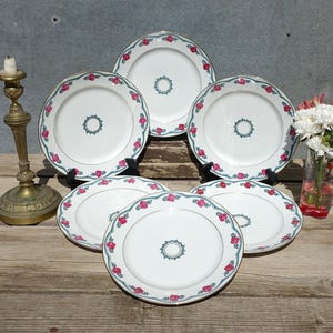 Six Alfred Lanternier Fine Porcelain Dinner Plates, A Super Set of 1940&#39;s/50&#39;s Limoges Porcelain Plates, Lovely Rose Motifs And Gilding.
