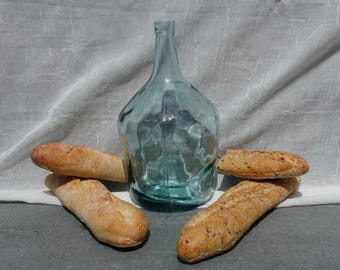 アンティークのフランス製ブランデーボトル：1800年代の青緑色ガラス製