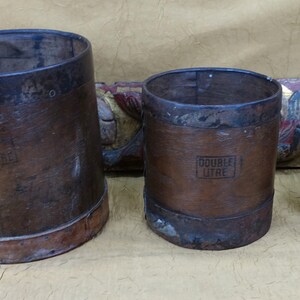Antique French Grain Measures: Bentwood, Steel & Leather - 19th Century Trio image 2