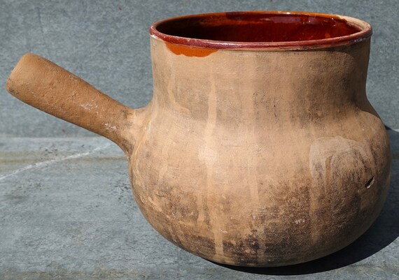 Antique French Clay Cooking Pot: Vallauris Toupin, Glazed